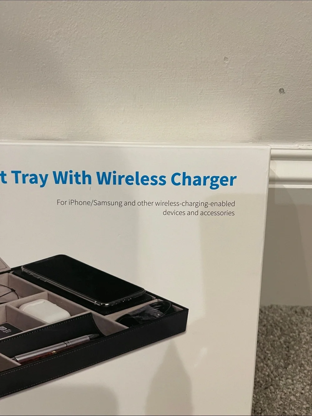 Valet Tray with Wireless Charger - Black and Gray